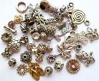 Mixed pack of Tibetan Silver beads & charms. 50.
