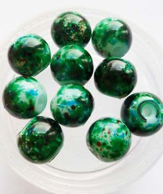 Mottled Glass beads 8mm. Green x 10.