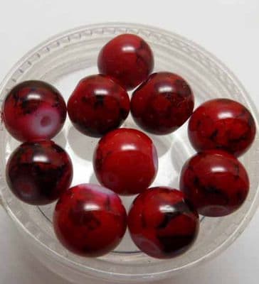 Mottled Glass Beads. 8mm Red x 10