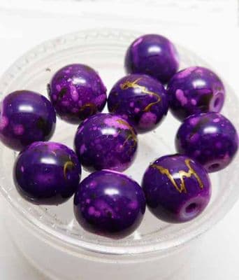 Mottled Glass  beads. 8mm. Purple x 10
