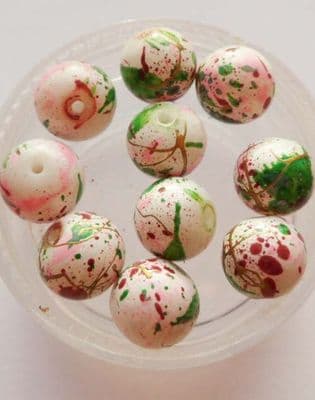 Mottled Glass Beads. 8mm. White x 6