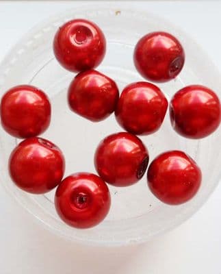 Pearl Glass 8mm bead. Cherry Red x 10