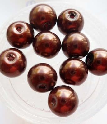 Pearl Glass 8mm Bead. Dark Brown x 10