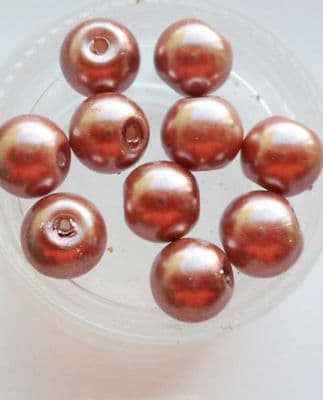 Pearl Glass 8mm Beads. Brown x 10
