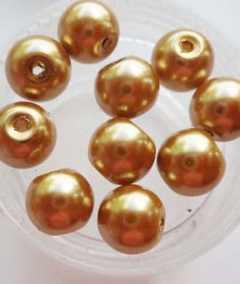 Pearl Glass 8mm Beads. Dark Gold x 10