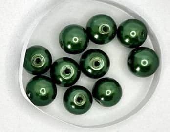 Pearl Glass 8mm Beads. Dark Green x 10