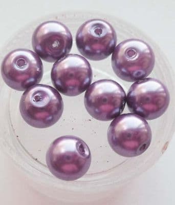 Pearl Glass 8mm beads. Lilac x 10