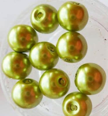 Pearl Glass 8mm Beads. Lime Green x 10