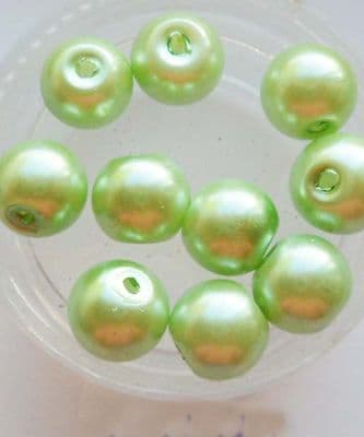 Pearl Glass 8mm Beads. Mint Green x 10