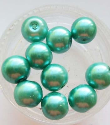Pearl Glass 8mm Beads. Teal Green x 10