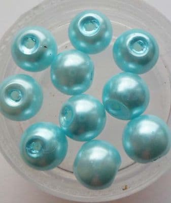 Pearl Glass 8mm Beads. Turquoise x 10