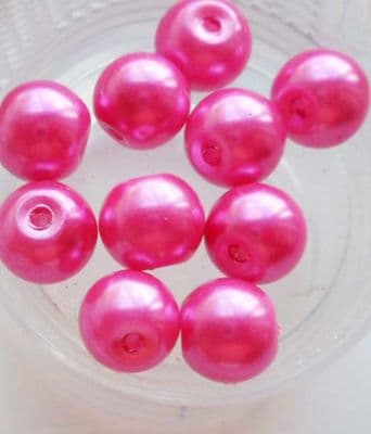 Pearl Glass Beads 8mm. Fuschia x 10