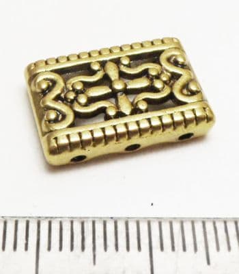 Rectangular Spacer x 3. Gold 3 hole. 17.5mm x 11.5mm x 4mm.