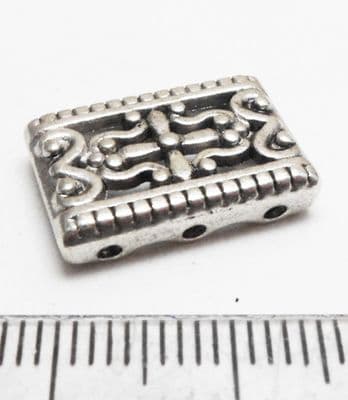 Rectangular Spacer x 3. Silver 3 hole. 17.5mm x 11.5mm x 4mm.