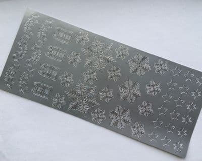Silver peel off holly Christmas stickers. 1 sheet