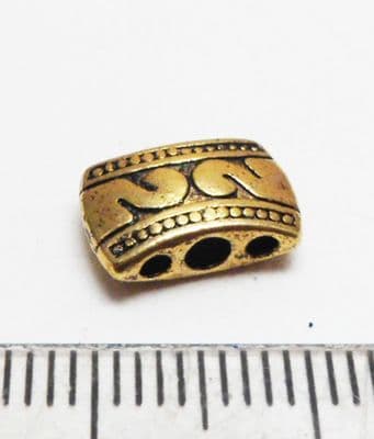 Three hole spacer beads x 8. 11mm x 7mm. Gold.