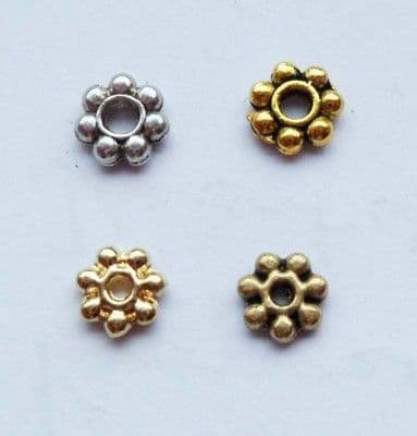 Tibetan Style daisy spacer. 100 x 4mm.Pick a colour.