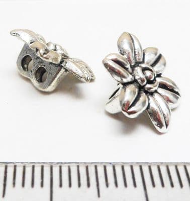 Tibetan Style Silver flower 2 hole spacers x 8. 14mm.  Buttons?.