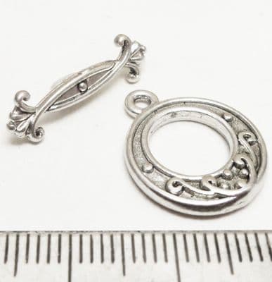 Tibetan Style Silver flower ring Toggle/bar x 25.