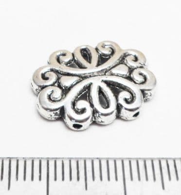 Tibetan Style Silver Oval 2 hole spacers x 8. 13.5mm x 18mm x 3mm.