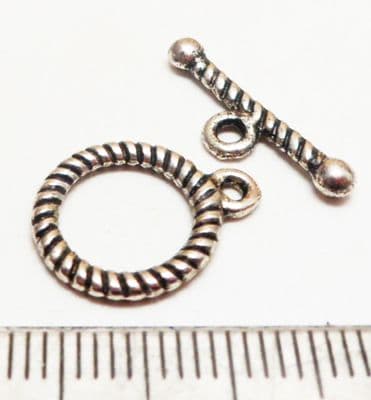 Tibetan Style Silver Twist Toggle/bar x10. 16m x 2mm. 12mm diam.