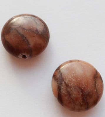 Zebra Jasper Round Bead x 2. 16.5mm