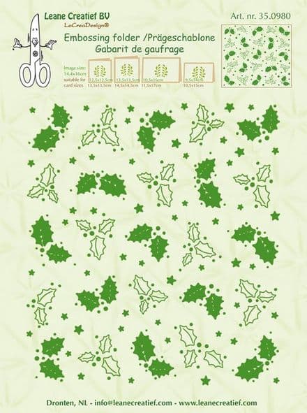 35.0980 ~ HOLLY LEAVES BACKGROUND ~Embossing folder ~ Leane Creatief BV