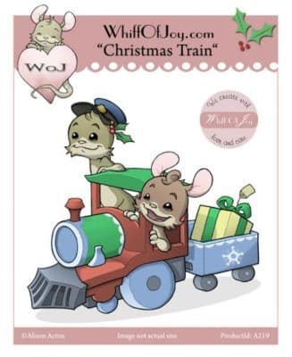 A219 CHRISTMAS TRAIN w. Henry Mouse ~ Whiff of Joy rubber stamp