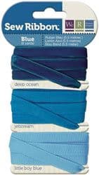 BLUE - We R Memory Keepers Sew Ribbon set of 3 Ribbons