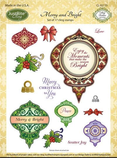 CL-02155 ~ Merry and Bright ~ JustRite cling stamp set