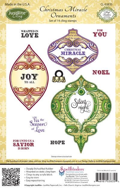 CL-03835 ~ CHRISTMAS MIRACLE ORNAMENTS ~ JustRite cling stamp set