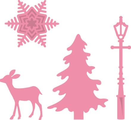 COL1330 ~ CHRISTMAS VILLAGE DECORATION SET of 4 dies ~ Marianne Design Collectables dies