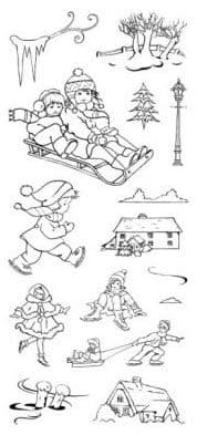 CS040D ~ WINTER FUN SCENE ITS ~ HOBBY ART Clear self cling stamps