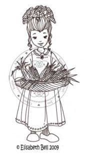 E129 ~ WILLOW w. corn basket ~ Whiff of Joy rubber stamp