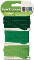 GREEN - We R Memory Keepers Sew Ribbon set of 3 Ribbons