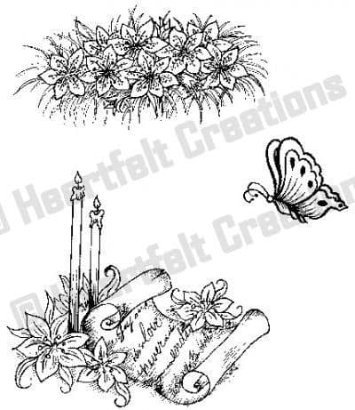 HCPC 3455 ~ BUTTERFLY and LILIES ~ pre-cut stamps Heartfelt Creations.