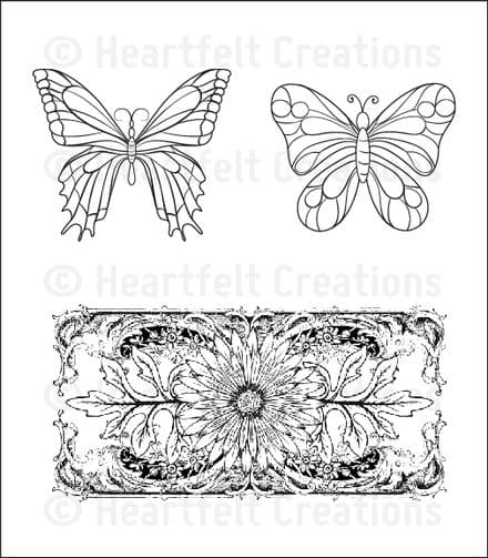 HCPC 3499 ~ DELICATE ASTER AND BUTTERFLIES ~ Heartfelt Creations pre cut stamp set