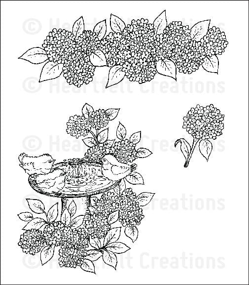 HCPC 3647 ~ HYDRANGEA BIRD BATH PreCut Set ~ Birds & Blooms Collection ~ Heartfelt Creations