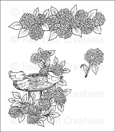 HCPC 3647 ~ HYDRANGEA BIRD BATH PreCut Set ~ Birds & Blooms Collection ~ Heartfelt Creations