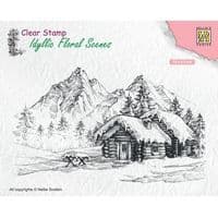 IFS015 ~ Idyllic Floral Winter Scene ~ Snowy Landscape with Cottage  ~ Nellie Snellen Clear Stamps