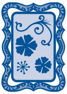 LR0111 RECTANGLE FRAME, swirl, 2 flowers + stamen Cut + emboss dies MARIANNE CREATABLES