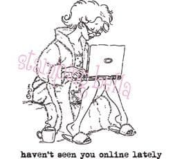 MO121 ~ LIZZIE LAPTOP ~ unmounted grey rubber stamp