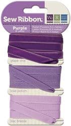 PURPLE - We R Memory Keepers Sew Ribbon set of 3 Ribbons