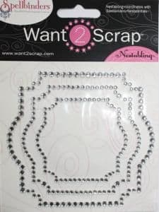 SPELLBINDERS - Nestabling - Want 2 Scrap Self-adhesive LABELS TWENTY TWO RHINESTONES in White Pearl
