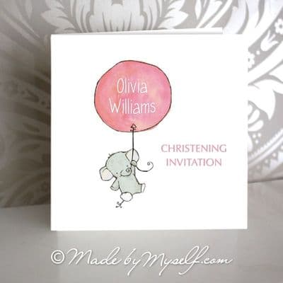 Balloon Christening Invitation - Girl