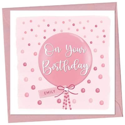 Big Pink Balloon Personalised Birthday Card