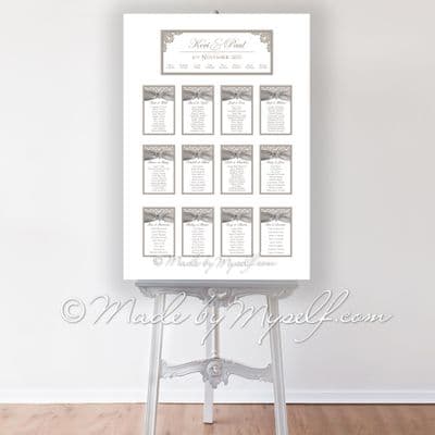 Damask Ribbon Heart Table Plan