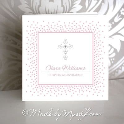 Delicate Cross Christening Invitation - Girl