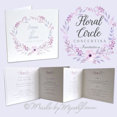 Floral Circle Wedding Invitation - Lilac - Concertina Style