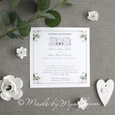 Floral Corners Venue Flat Card Wedding Invitation